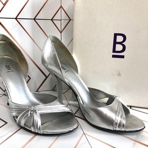 Silver metallic evening wear heels